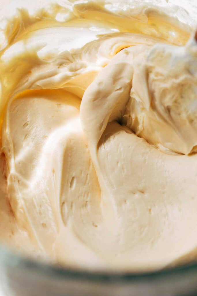 a bowl of salted caramel frosting