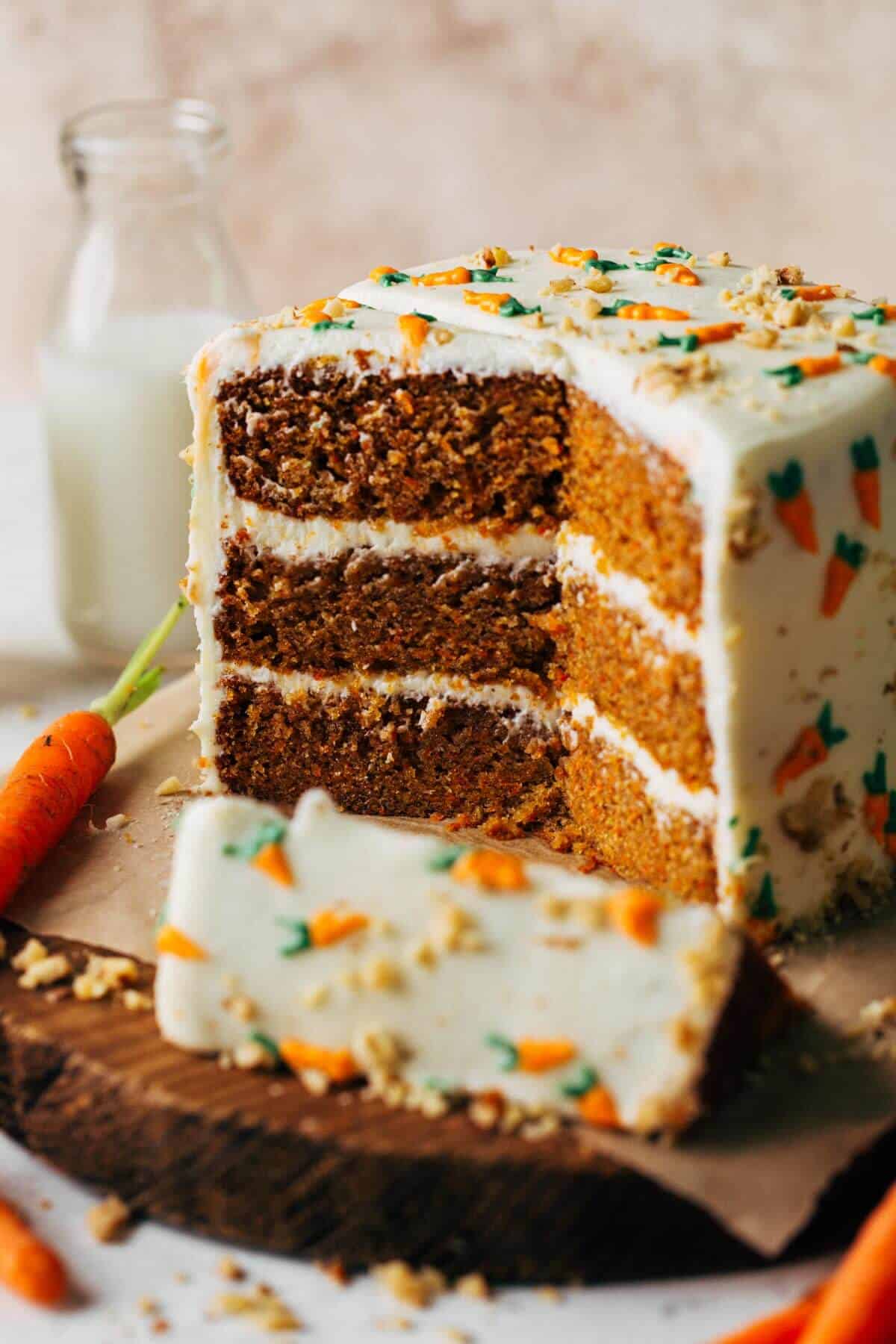 Carrot cake is typically made with a combination of warm spices such as cin...