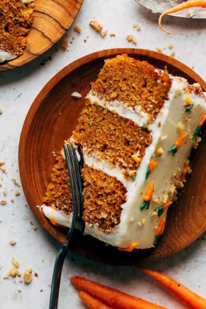 close up on a slice of carrot cake