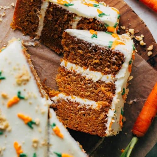 the top view of a sliced carrot cake