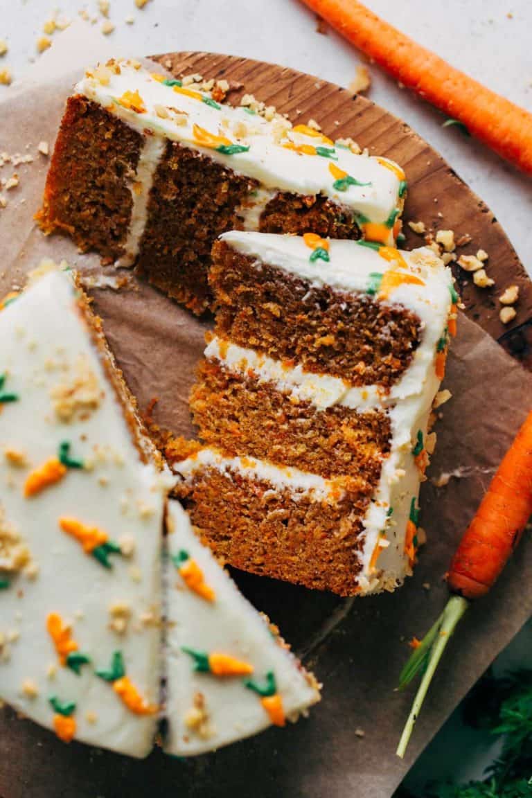 the top view of a sliced carrot cake