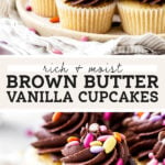 Brown Butter Vanilla Cupcakes pinterest graphic