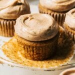 a brown butter cupcake with the paper removed
