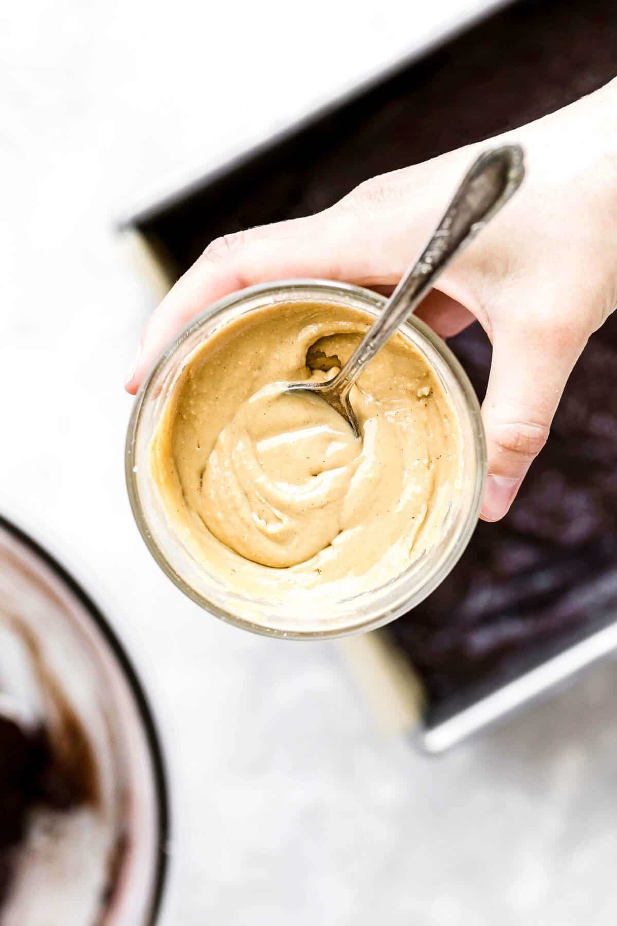 tahini and peanut butter for swirling into brownies