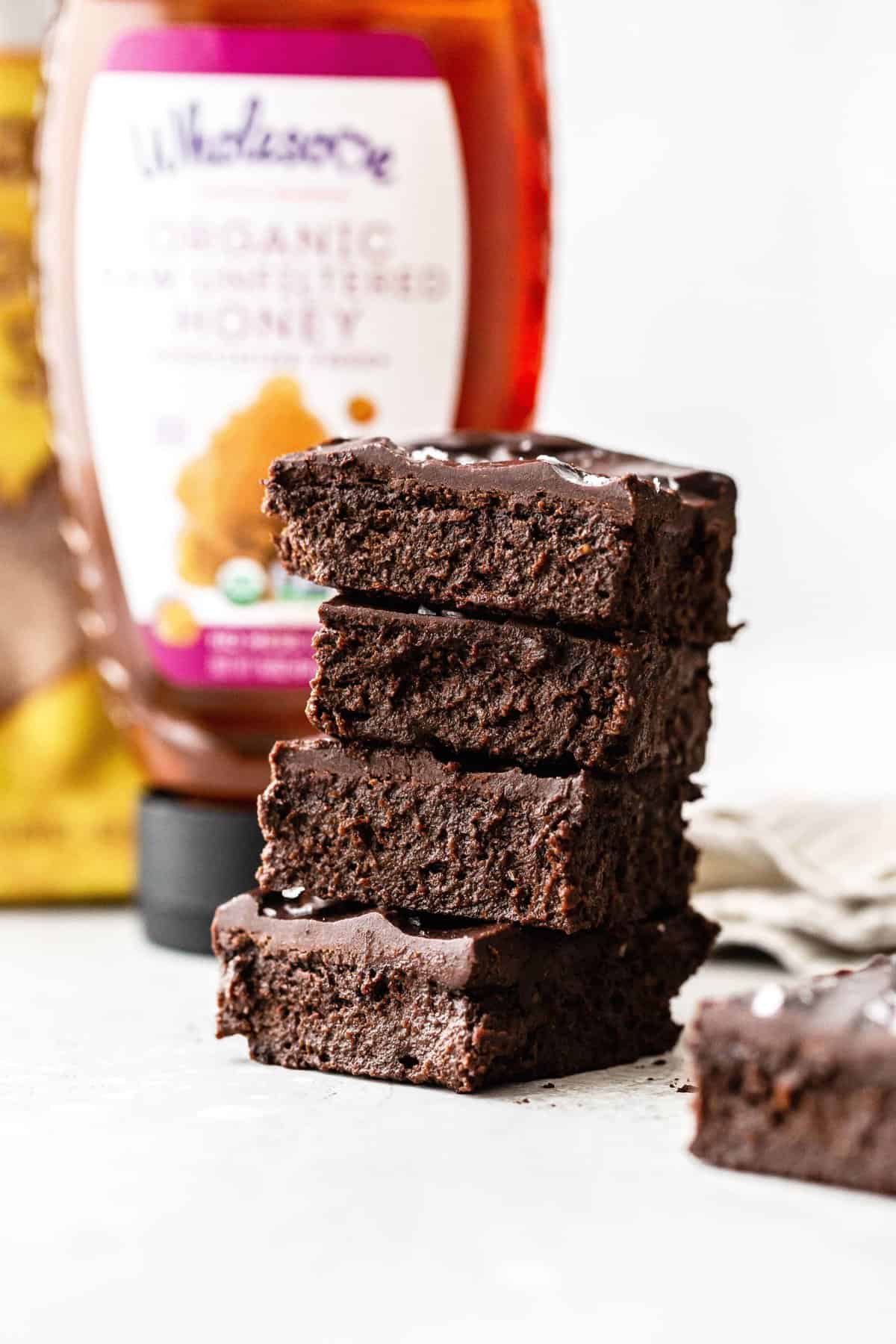 a stack of four sweet potato brownies