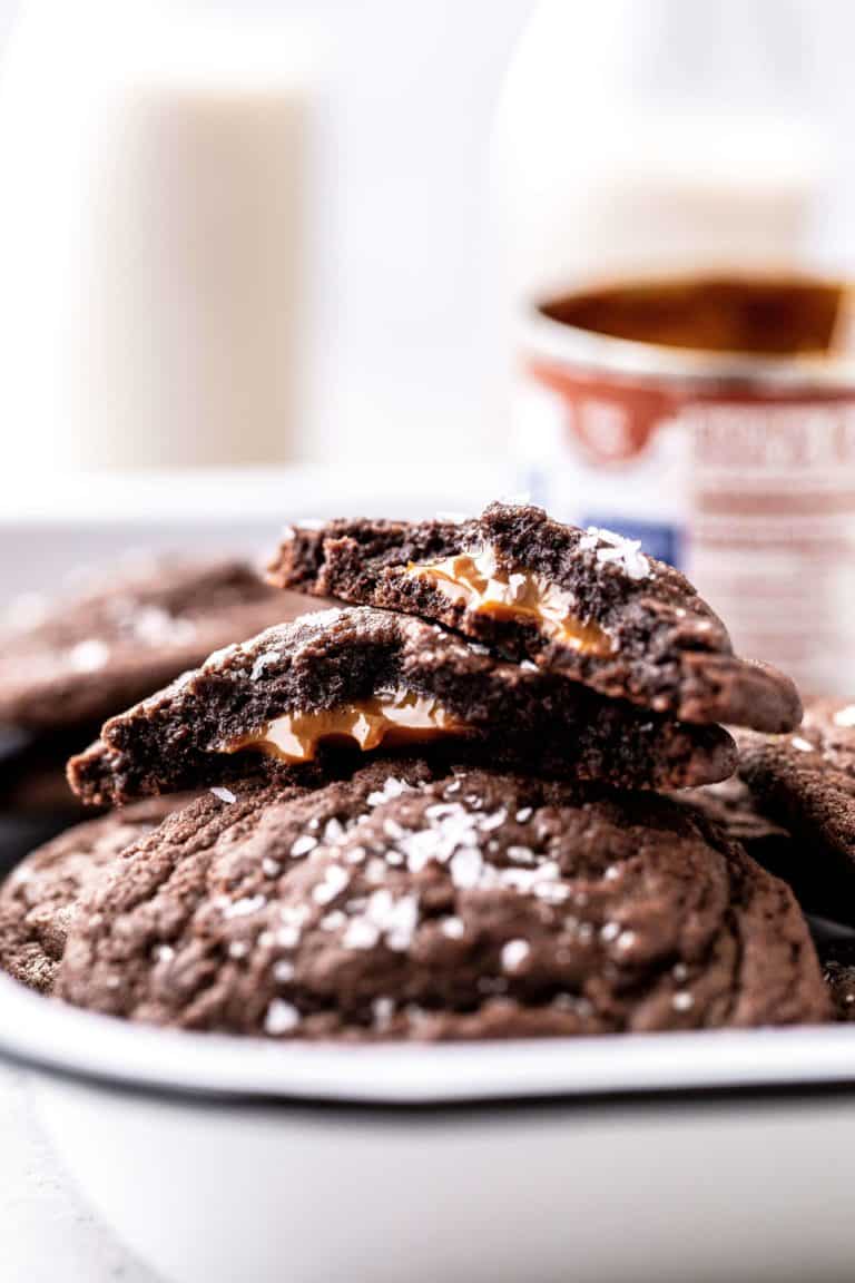 a stack of dulce de leche stuffed cookies