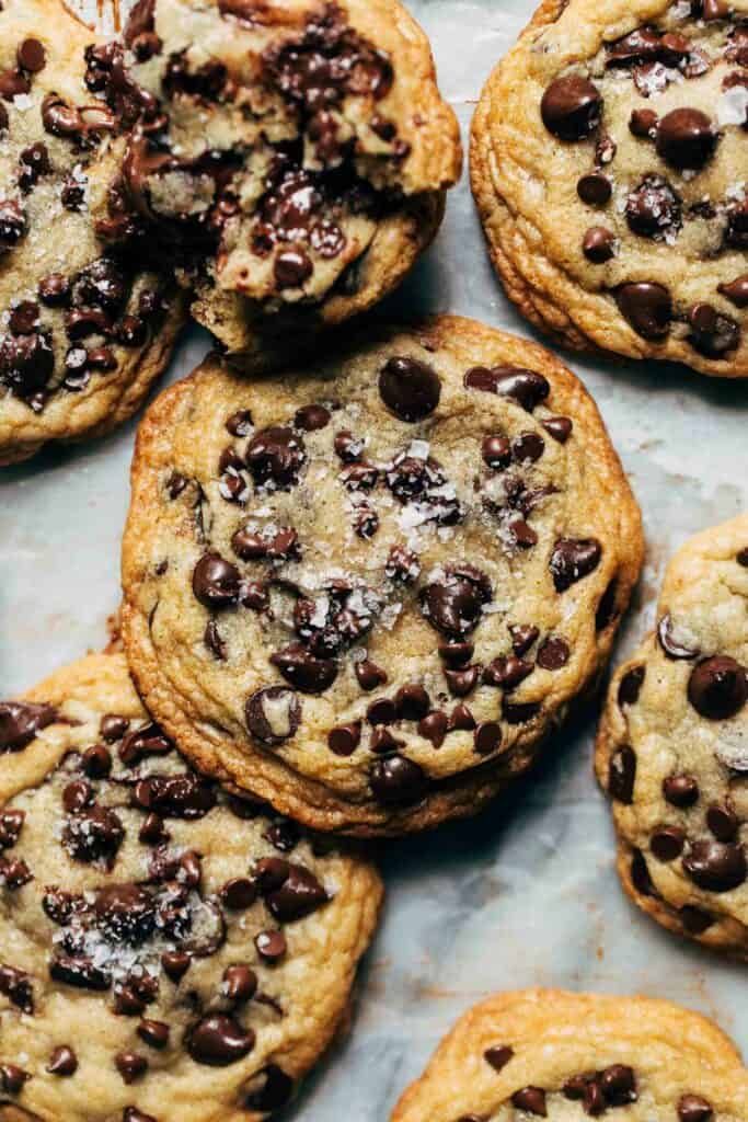 the top of a chocolate chip cookie stuffed with Nutella