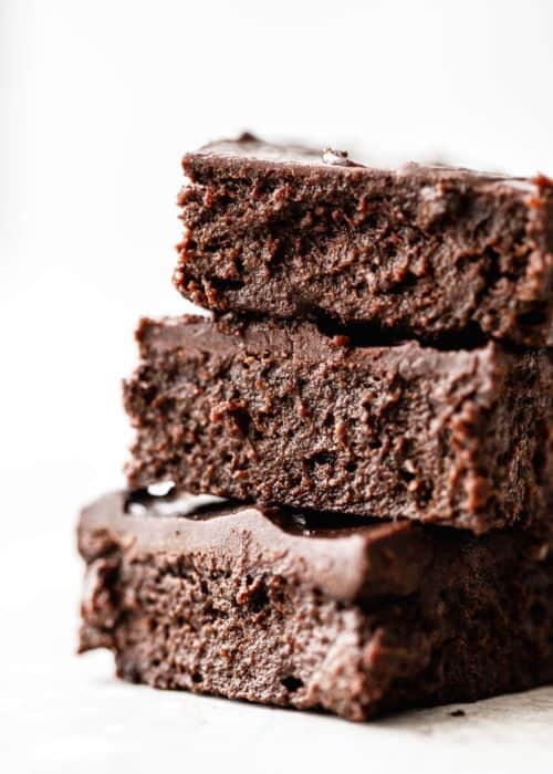 a stack of three sweet potato brownies