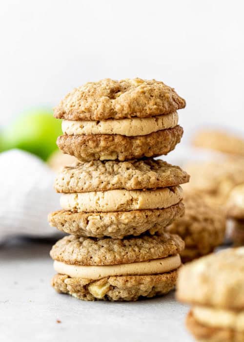a stack of peanut butter apple sandwich cookies
