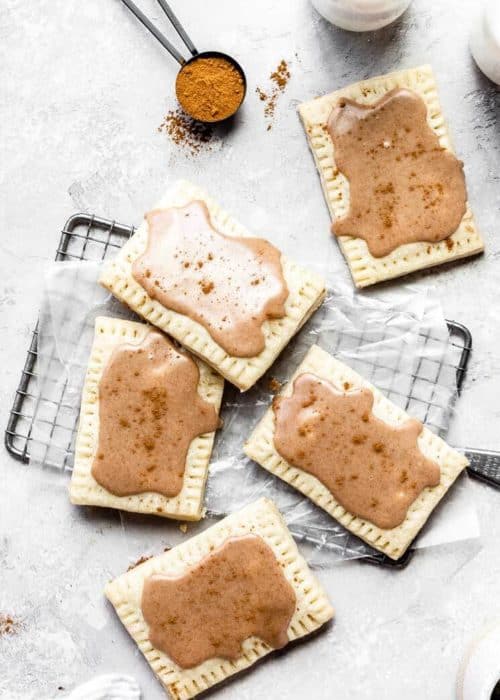 homemade brown sugar cinnamon pop tarts scattered on a wire rack