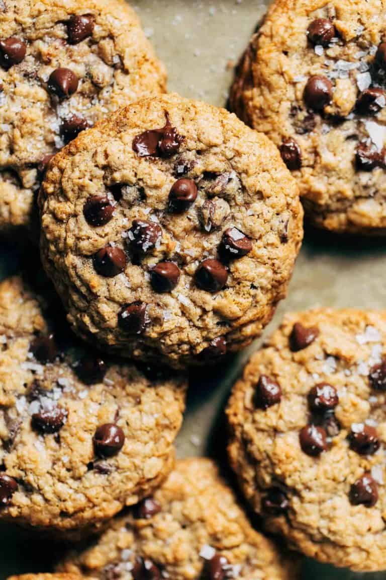 close up on gluten free oatmeal cookies on a cookie tray