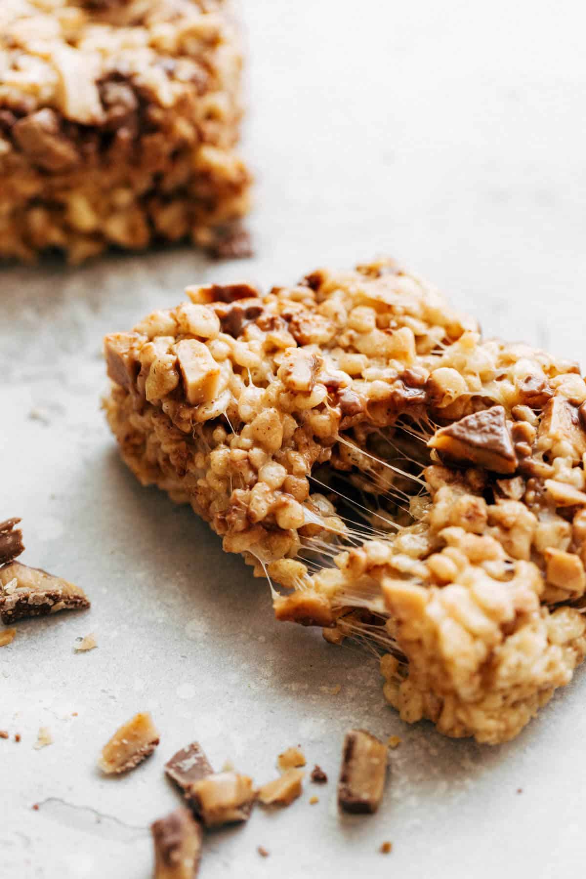 a brown butter rice krispie treat pulled apart