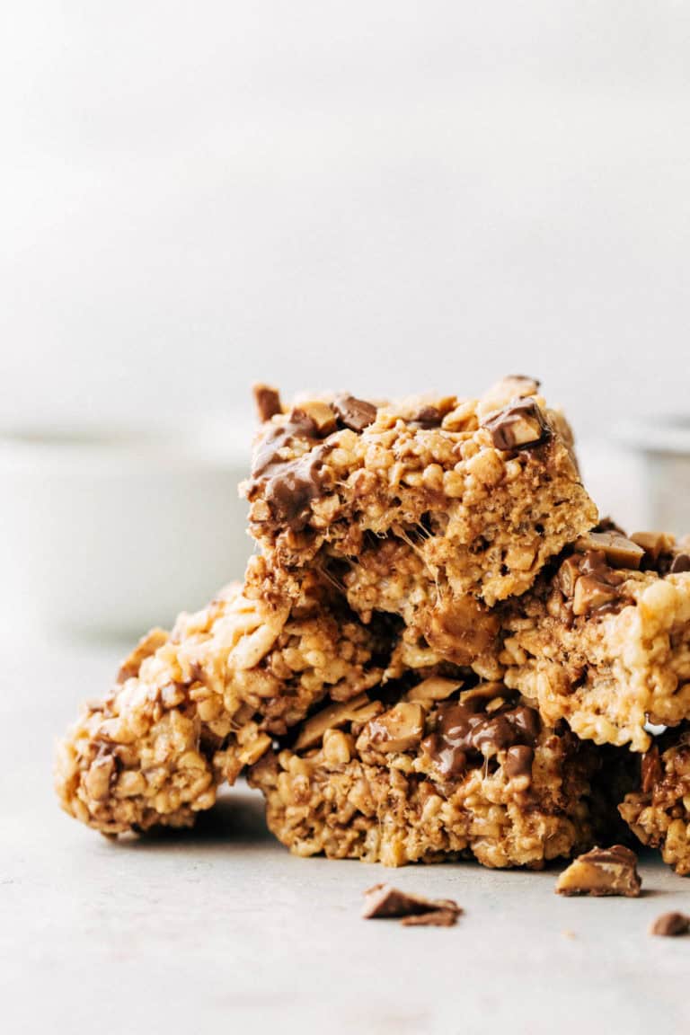 a stack of brown butter rice krispie treats