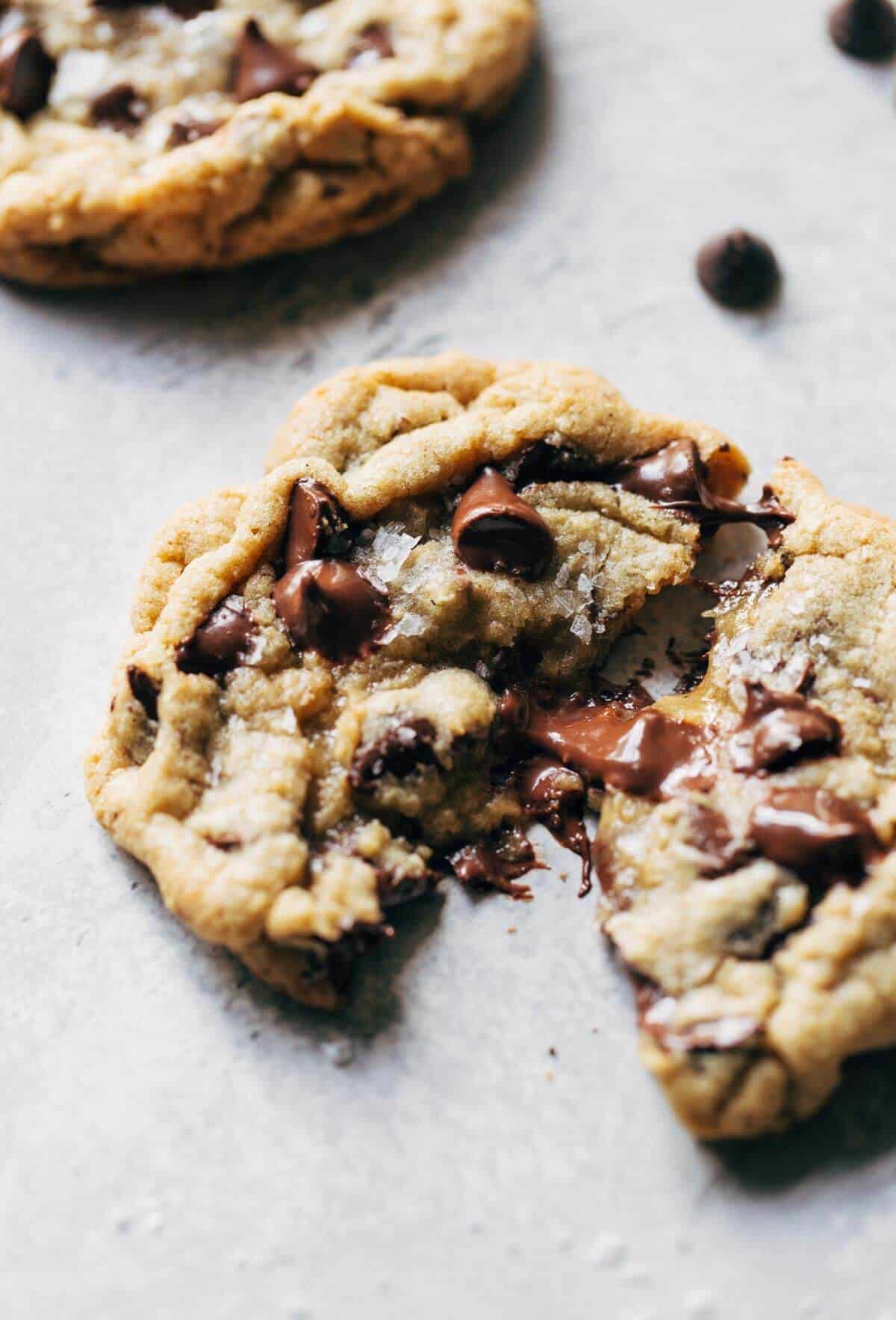 close up on the inside of a chocolate chip cookie