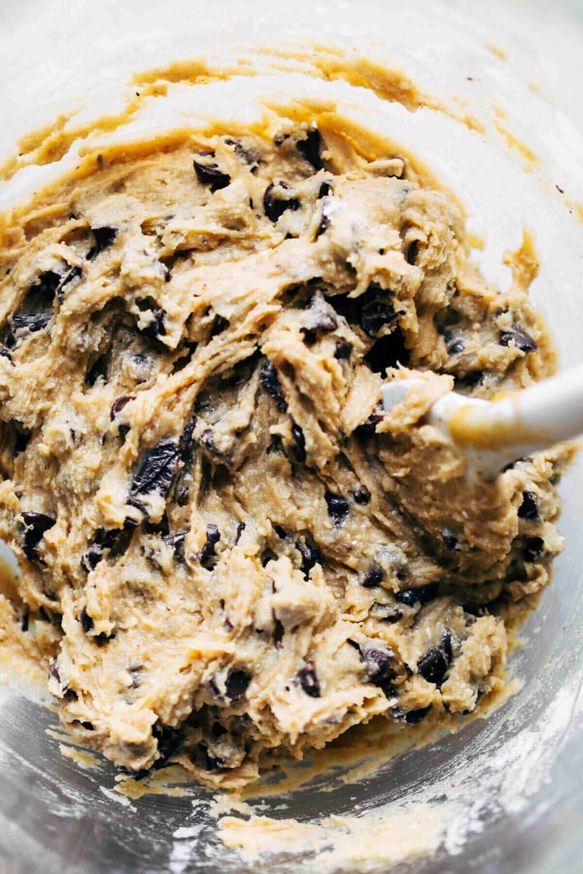 a bowl of gluten free chocolate chip cookie dough