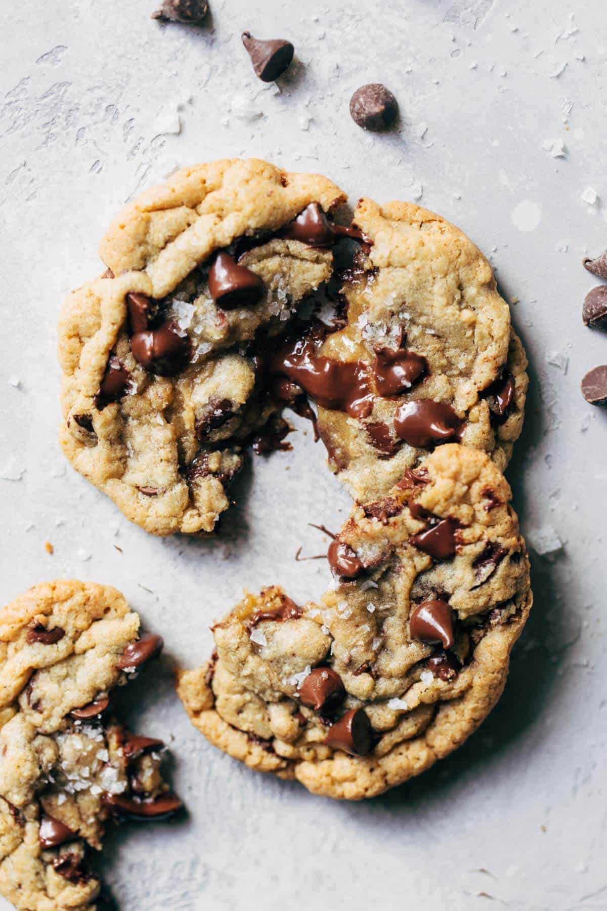 chocolate chip cookies split apart