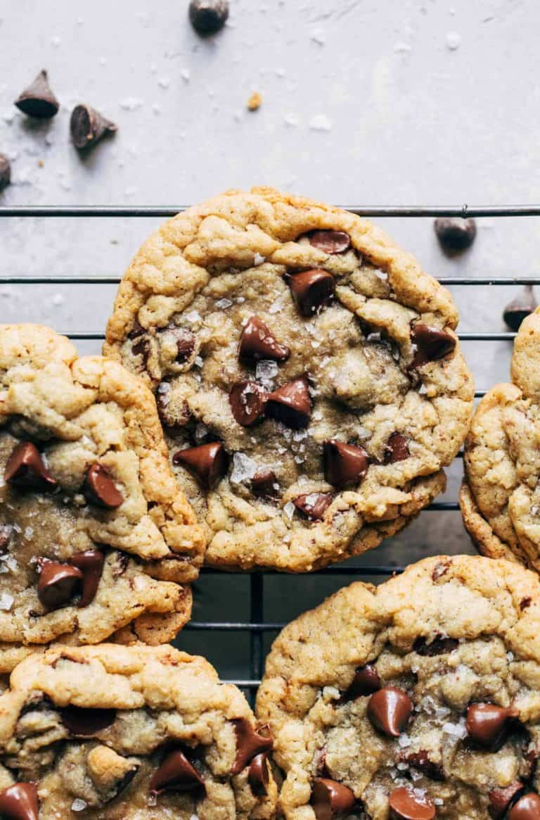 gluten free chocolate chip cookies on a cooling rack