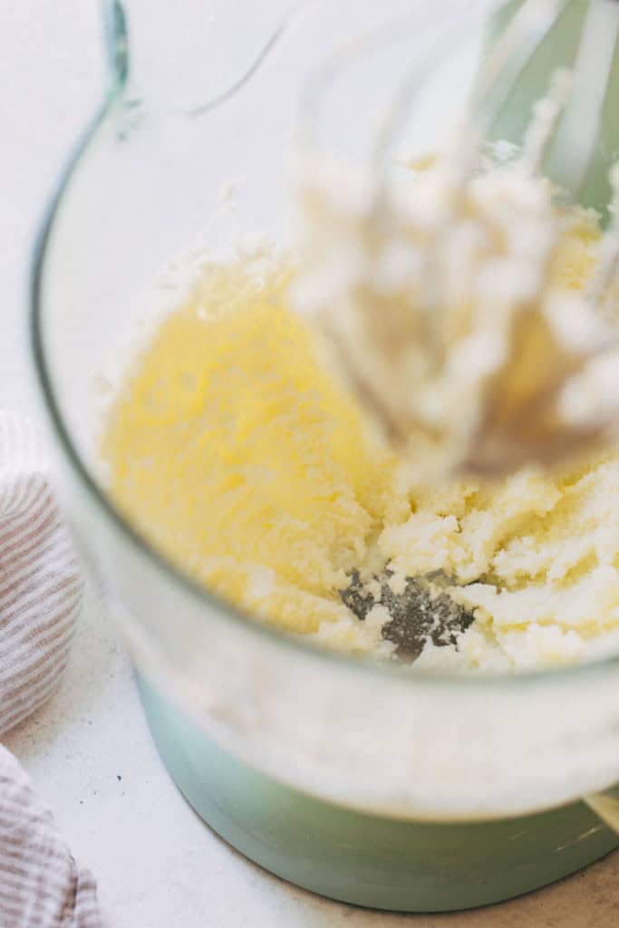 fluffy butter and sugar in a stand mixer