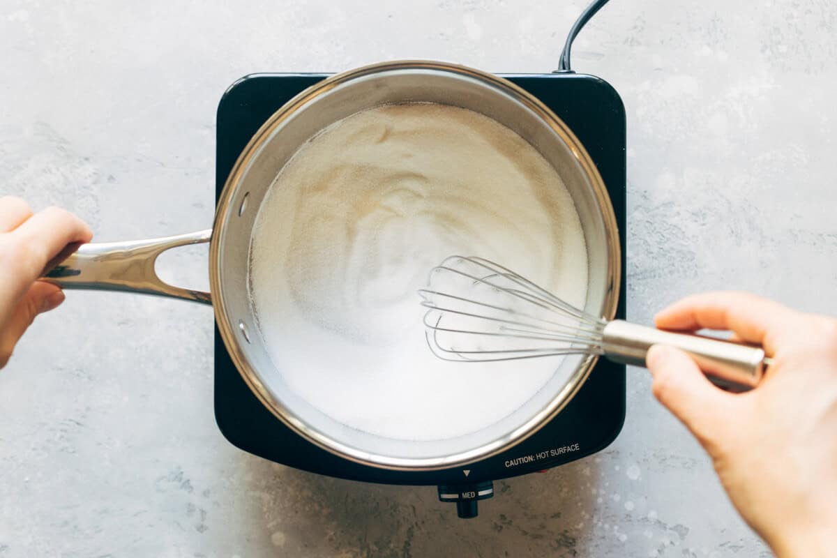 granulated sugar in a saucepan