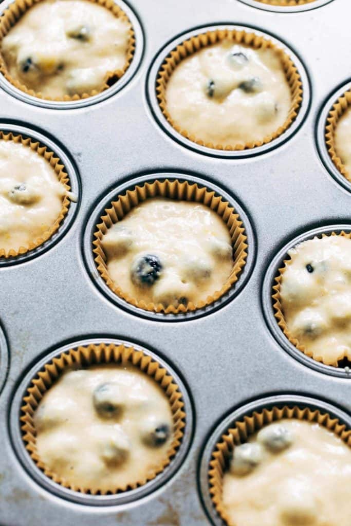 lemon blueberry muffin batter in cupcake liners