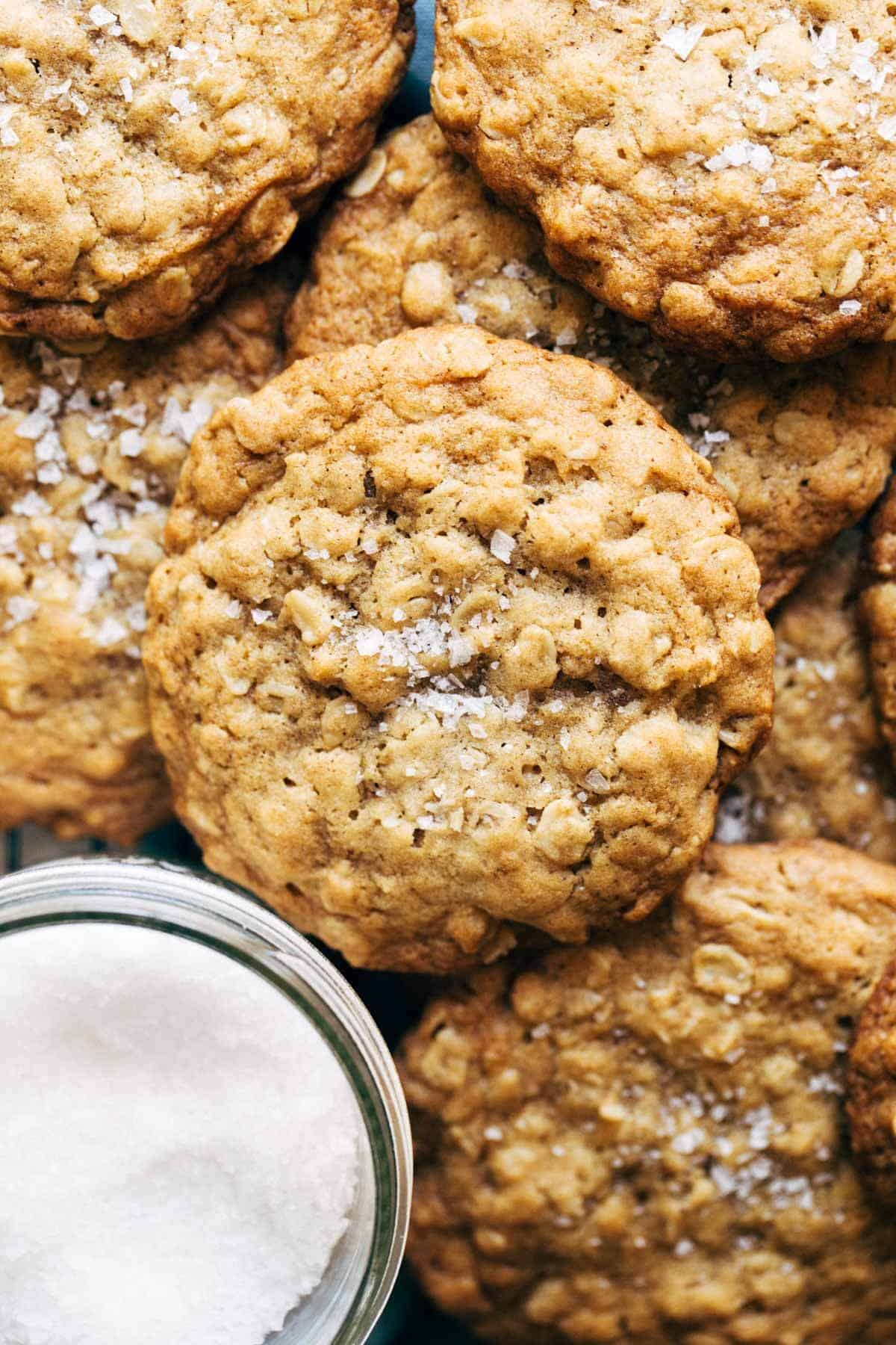 the top of an oatmeal cookie with sea salt