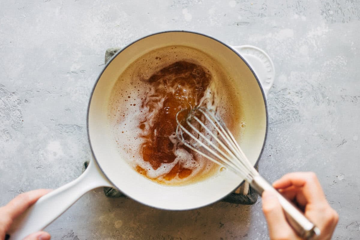 whisking browning butter in a saucepan