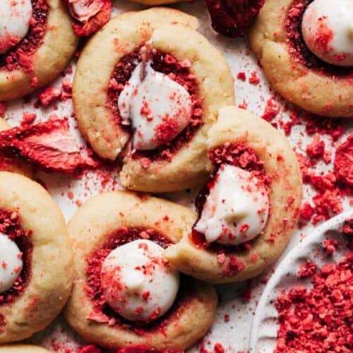 scattered strawberry cheesecake cookies