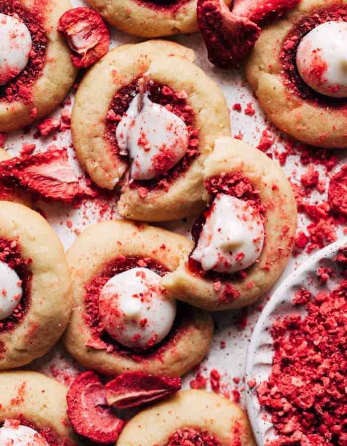 scattered strawberry cheesecake cookies