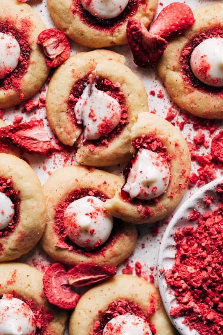 scattered strawberry cheesecake cookies