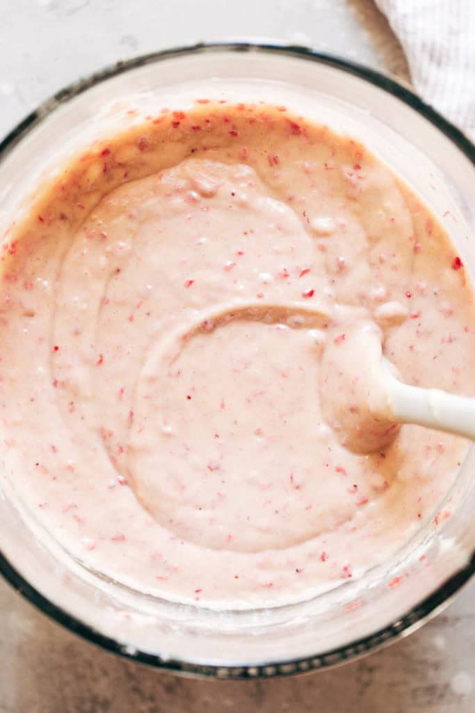 a bowl of strawberry cake batter
