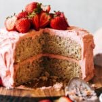 the inside of a strawberry layer cake