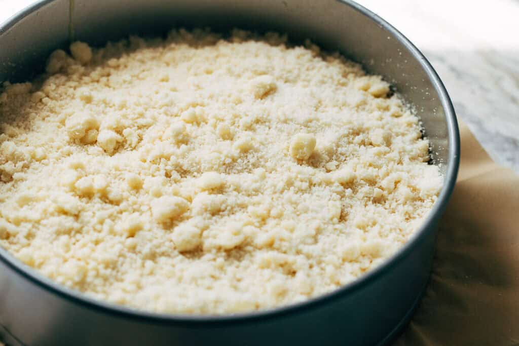process shot of coffee cake crumble
