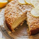 the inside of a cream cheese stuffed lemon coffee cake