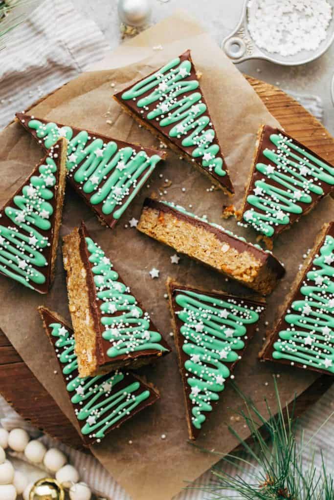 no bake bars scattered on a wooden block