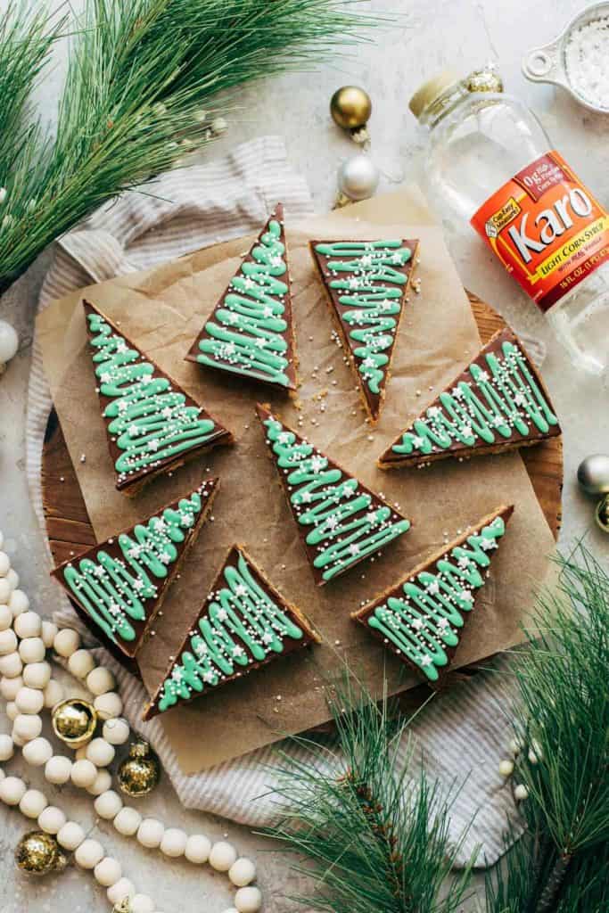 no bake bars decorated like christmas trees