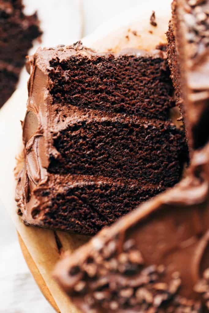 the top view of a slice of chocolate cake