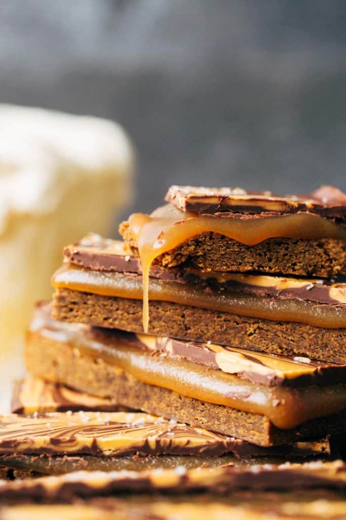 a bite taken out of a butterbeer caramel slice