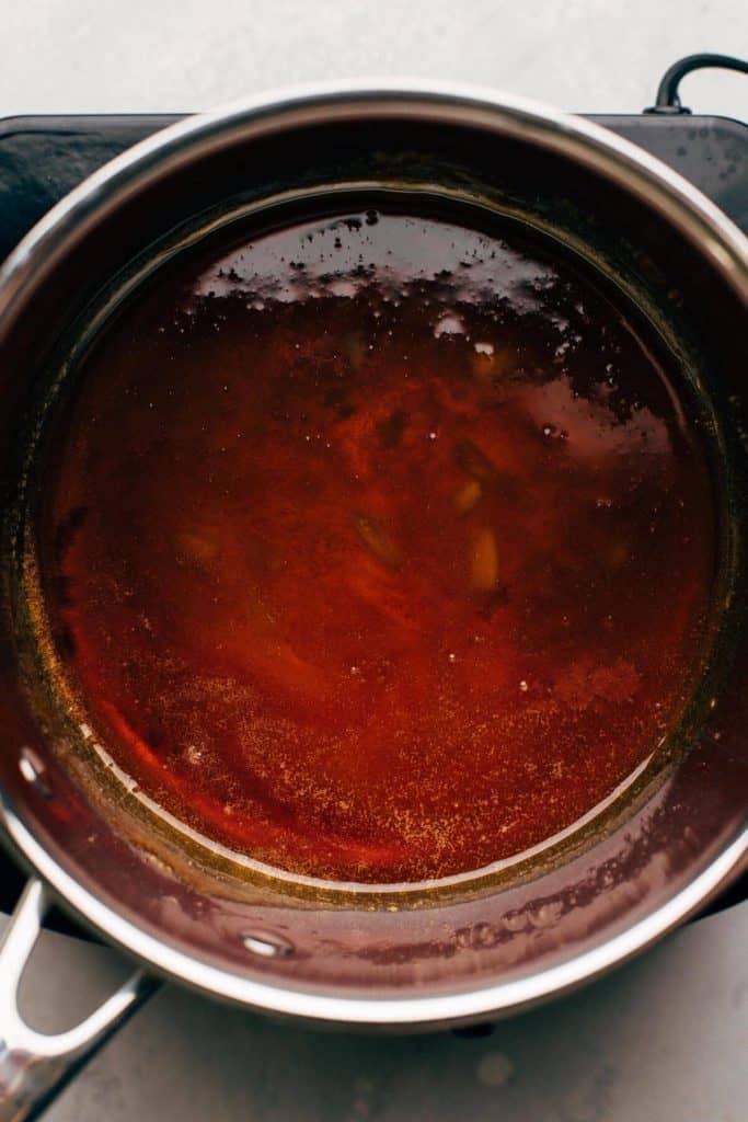close up on sugar melted in a saucepan