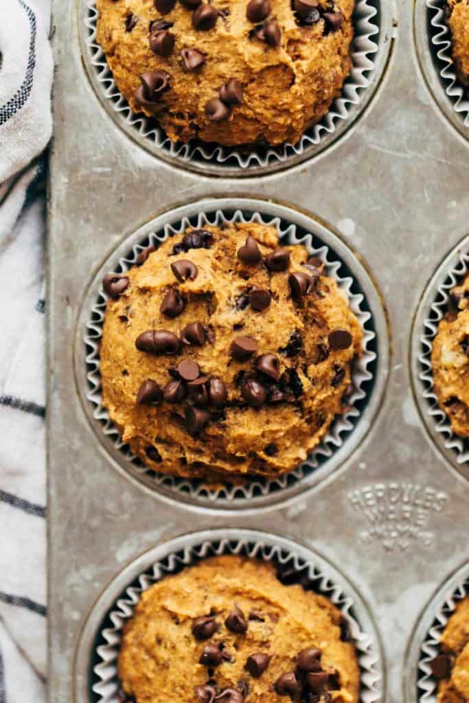 close up on the top of a sweet potato muffin