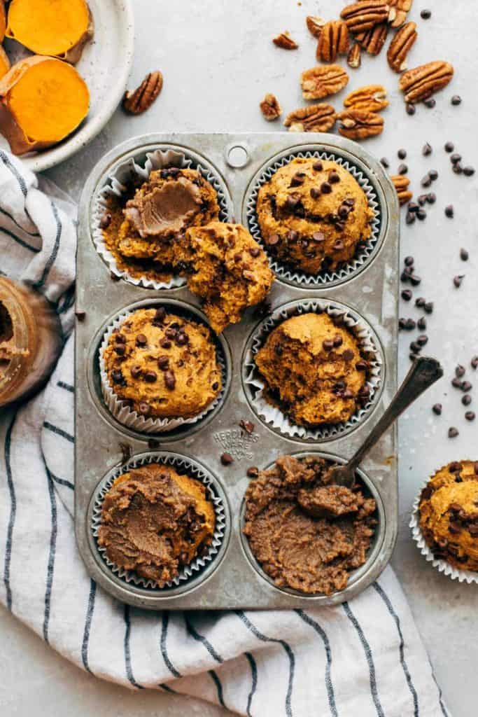 sweet potato muffins in a vintage muffin tin