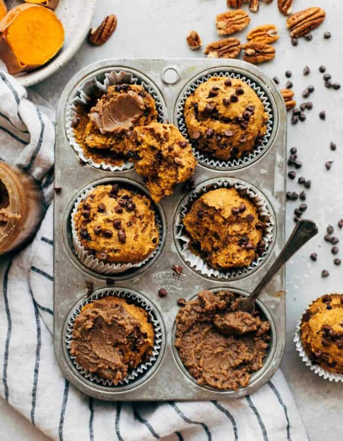 sweet potato muffins in a vintage muffin tin