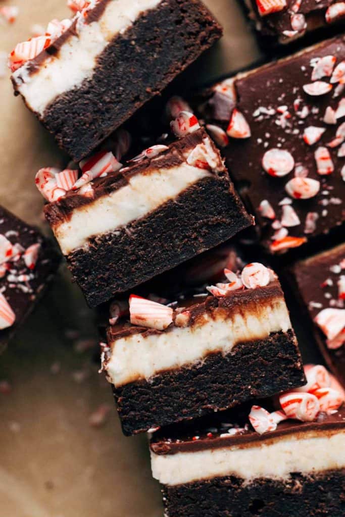 close up on slices of peppermint brownies