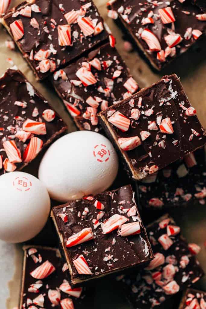 scattered slices of peppermint brownies