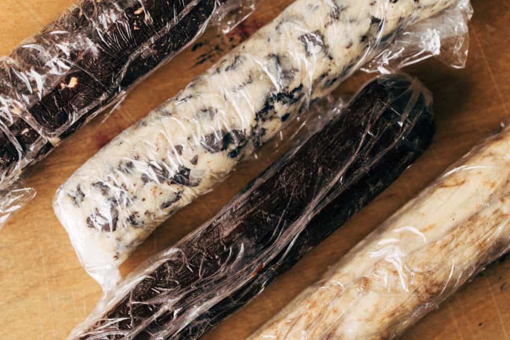 wrapped logs of chilled shortbread cookie dough