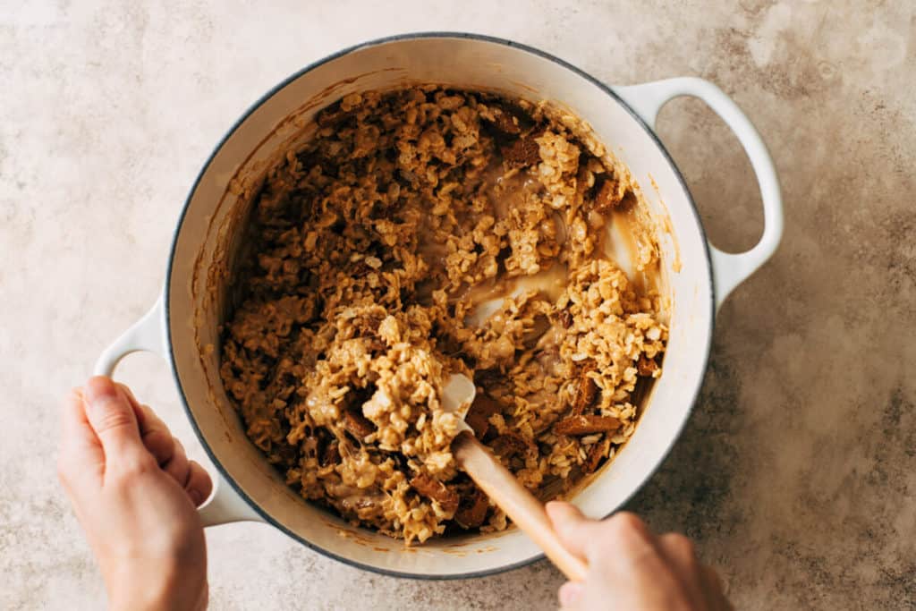 mixing cereal into no bake marshmallow treats