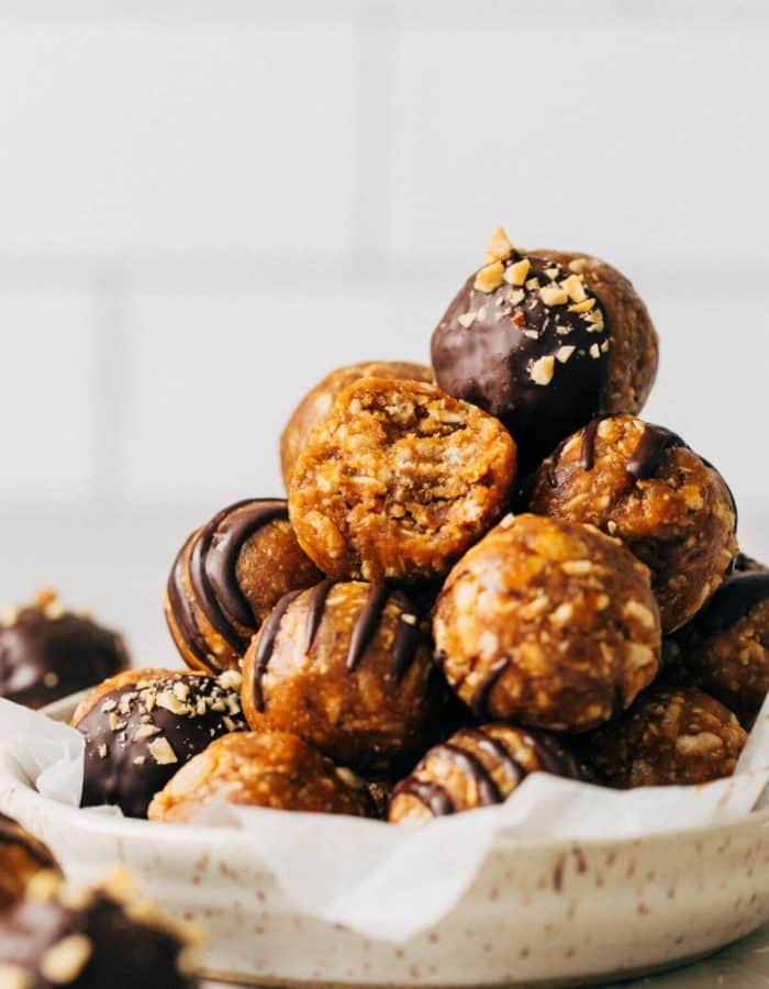 a stack of peanut butter energy balls