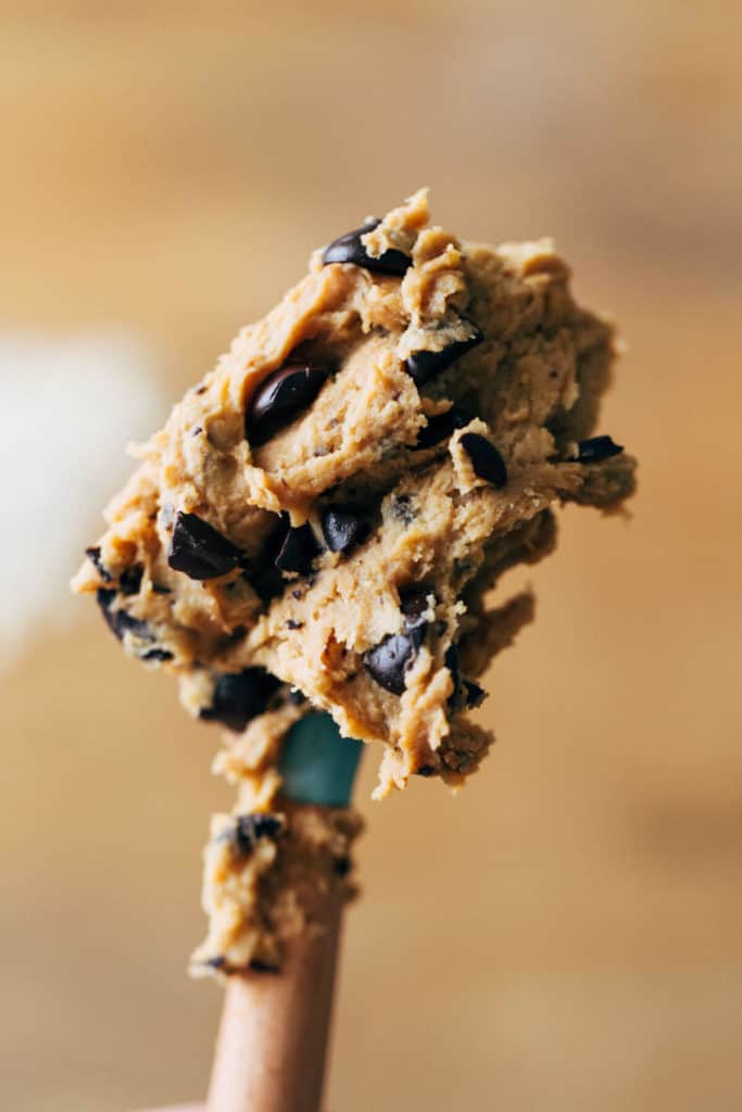 vegan cookie dough on a spoon