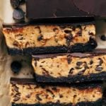 close up on slices of cookie dough bars