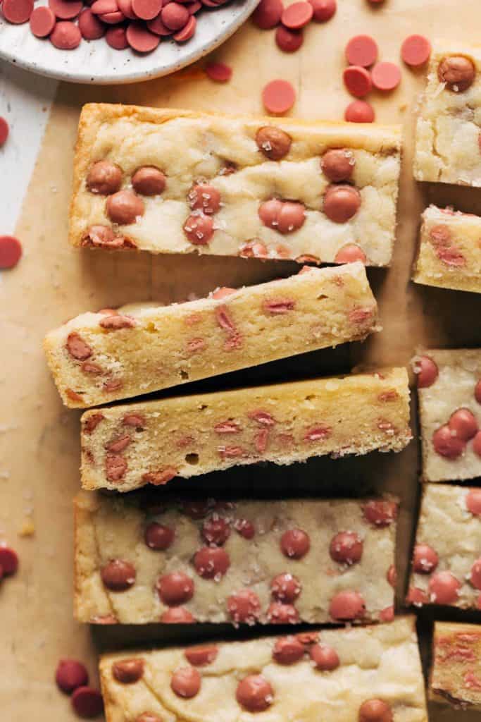 close up on the texture of buttery shortbread bars