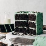 the inside of a sliced mint chocolate layer cake